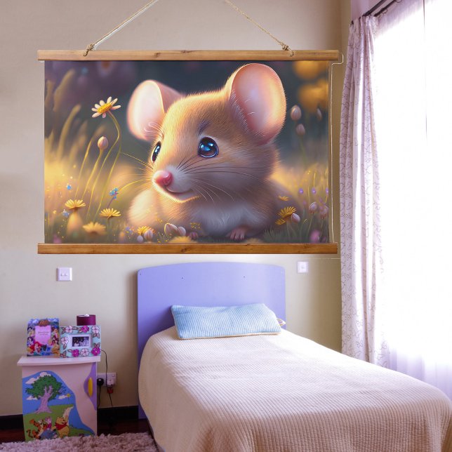Cute little mouse in a flower meadow hanging tapestry (Creator Uploaded)