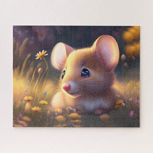 Cute little mouse in a flower meadow jigsaw puzzle (Horizontal)