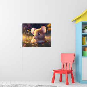 Cute little mouse in a flower meadow, kids  poster