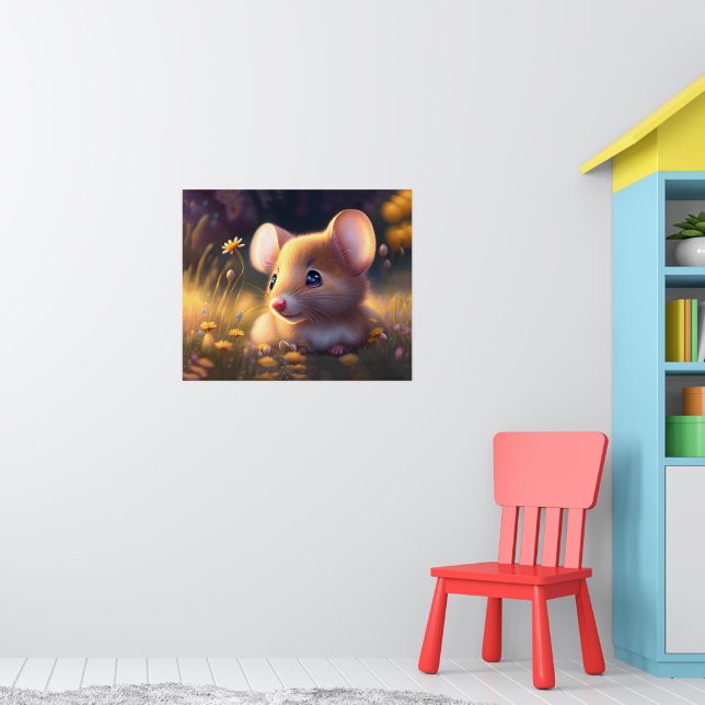Cute little mouse in a flower meadow, kids  poster (Nursery 1)