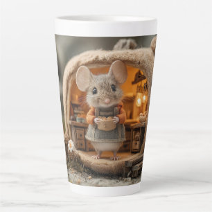 Cute Little Mouse in Cosy Acorn House Latte Mug