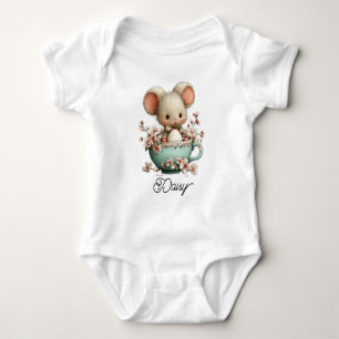 Cute Little Mouse in Teacup Baby Bodysuit