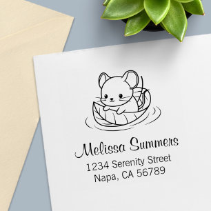 Cute Little Mouse Leaf Boat Address Self-inking Stamp