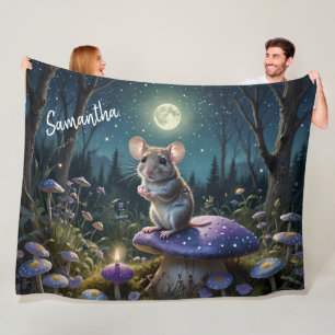 Cute Little Mouse on Mushroom *Personalise* Fleece Blanket