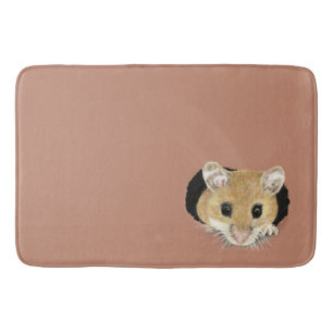 Cute Little Mouse Peeking out Watercolor Animal Bath Mat