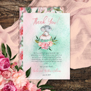 Cute Little Mouse Pink   Mint Girl Baby Shower Thank You Card