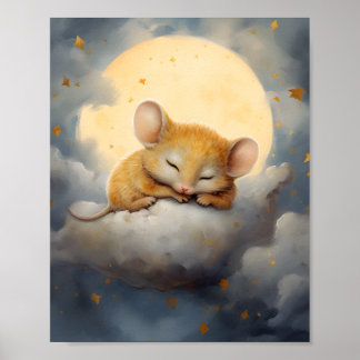 Cute Little Mouse sleeping on a cloud Poster