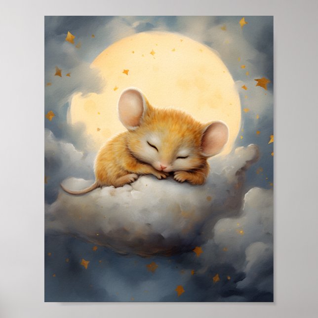 Cute Little Mouse sleeping on a cloud  Poster (Front)