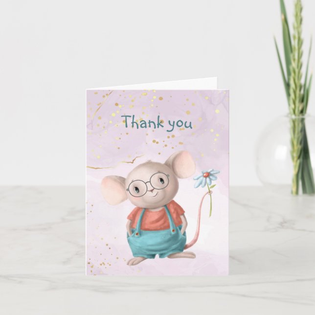 Cute Little Mouse  Watercolor  Thank you Card (Front)