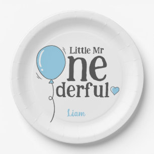 Cute Little Mr Onederful Blue Custom Paper Plate