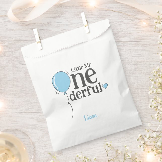 Cute Little Mr Onederful First Birthday Blue Favour Bag (Clipped)