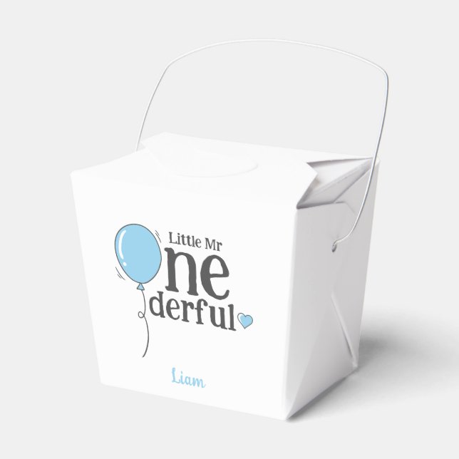 Cute Little Mr Onederful First Birthday Blue Favour Box (Front Side)