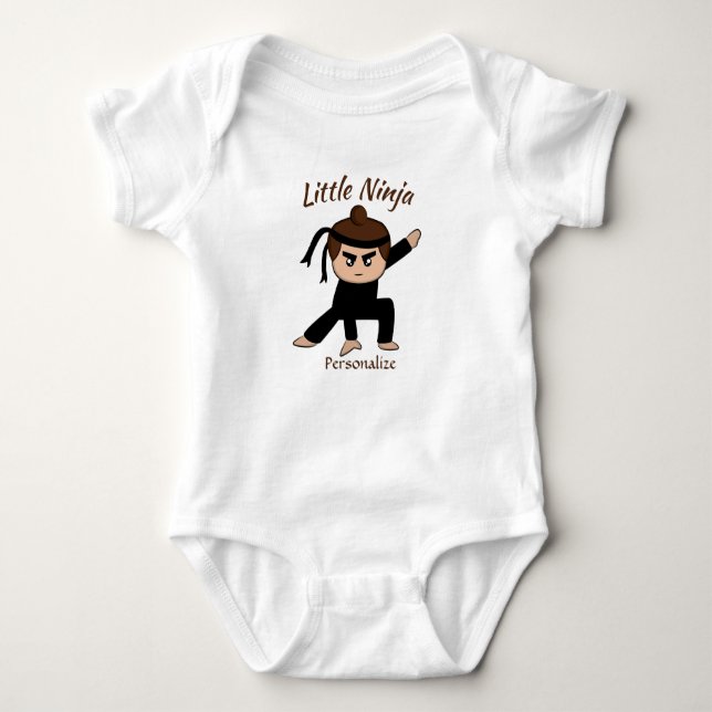 Cute Little Ninja Boy Cartoon Personalise Baby Bodysuit (Front)