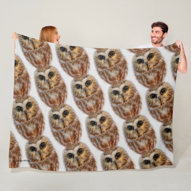 Cute Little Northern Saw Whet Owls Fleece Blanket (In Situ)