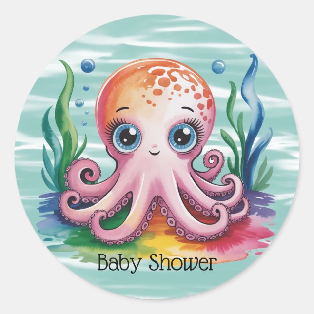 Cute Little Octopus Under The Sea Classic Round Sticker (Front)