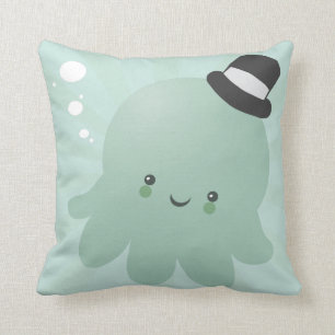 Cute Little Octopus wearing a black Top Hat Cushion