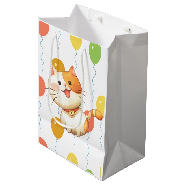 Cute Little Orange Cat Kitten Colourful Balloons W Medium Gift Bag (Front Angled)