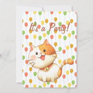 Cute Little Orange Cat Kitten with Colour Birthday Invitation