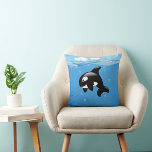 Cute Little Orca Whale in Ocean Cushion