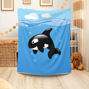 Cute Little Orca Whale in Ocean Fleece Blanket