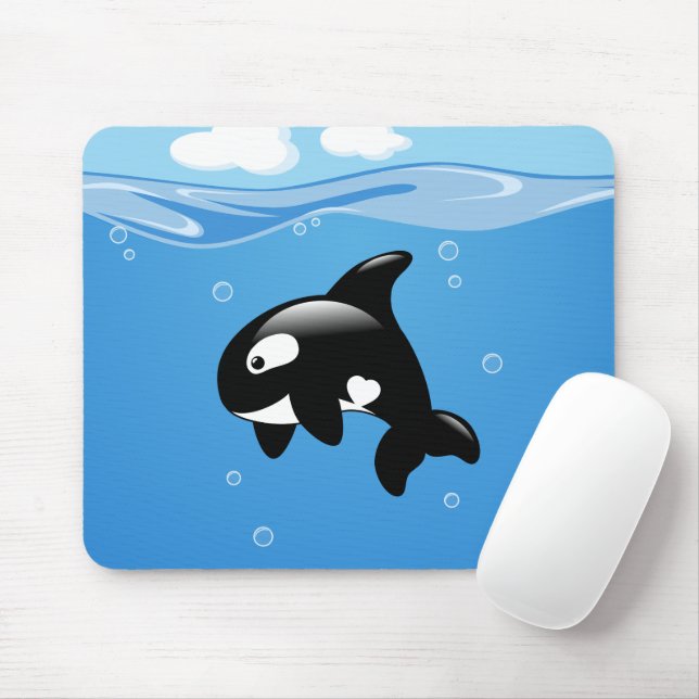 Cute Little Orca Whale in Ocean Mouse Pad (With Mouse)