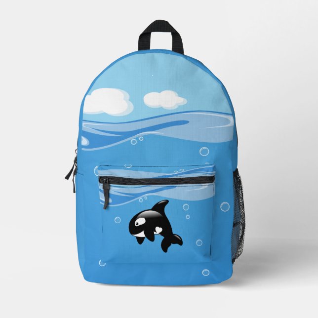 Cute Little Orca Whale in Ocean Printed Backpack (Front)