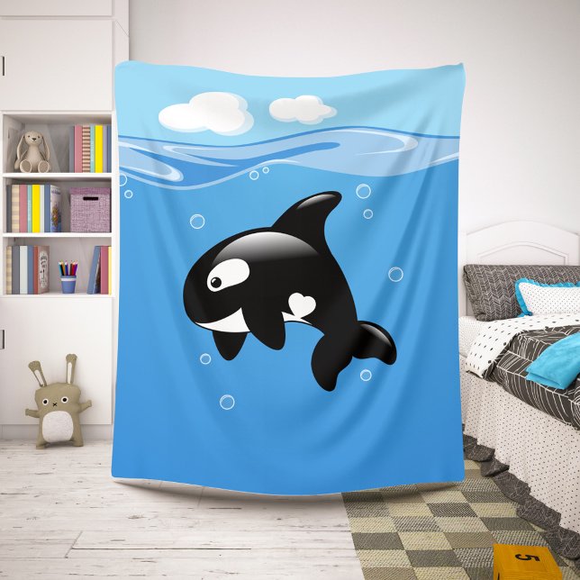 Cute Little Orca Whale in Ocean Sherpa Blanket (Creator Uploaded)