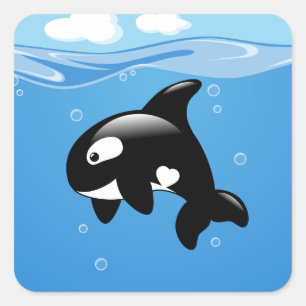 Cute Little Orca Whale in Ocean Square Sticker