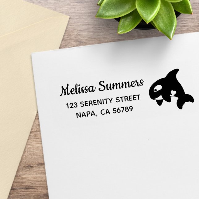 Cute Little Orca Whale Return Address Rubber Stamp (Creator Uploaded)
