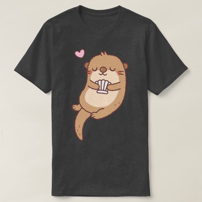 Cute Little Otter Holding A Seashell T-Shirt (Design Front)
