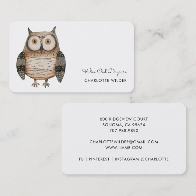 Cute Little Owl Daycare Business Card (Front/Back)