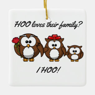 Cute Little Owl Family Ceramic Tree Decoration