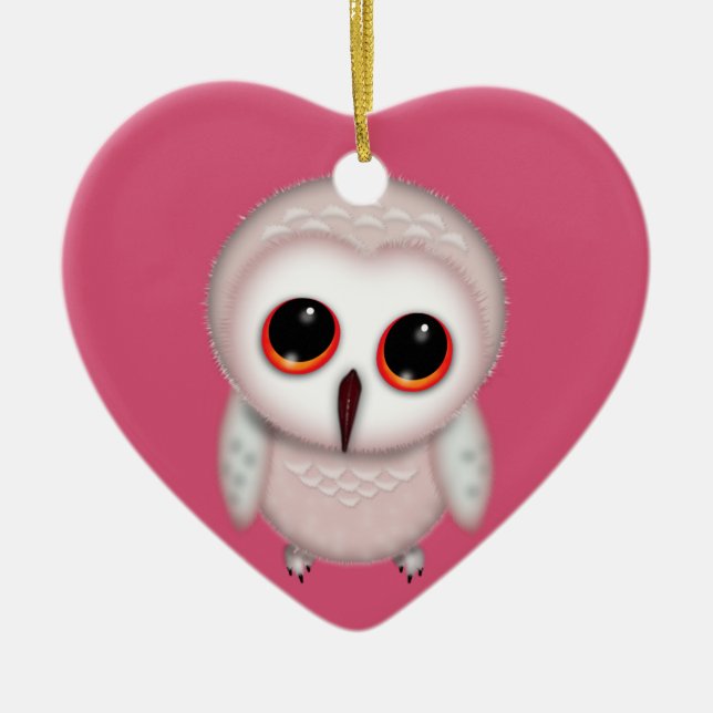 Cute Little Owl Illustration Ceramic Ornament (Front)