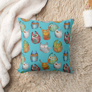 Cute little owls all-over design cushion