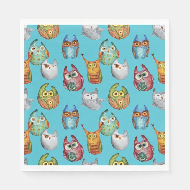 Cute little owls all-over design napkin (Front)