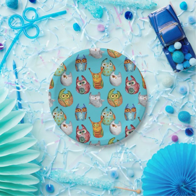 Cute little owls all-over design paper plate (Party)