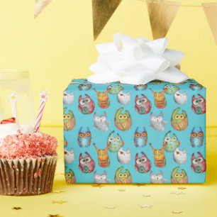 Cute little owls all-over design wrapping paper