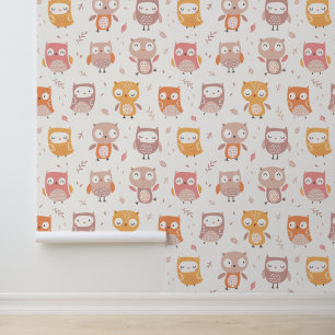 Cute Little Owls in muted colours Wallpaper