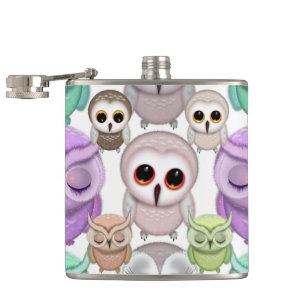 Cute Little Owls in Pastel Colours Hip Flask