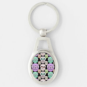 Cute Little Owls in Pastel Colours Key Ring
