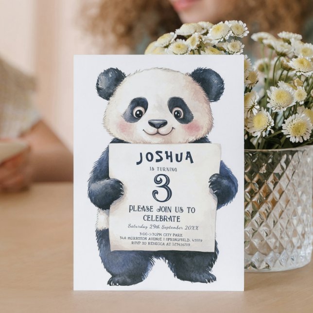 Cute Little Panda and Sign Kids birthday Party  Invitation (Creator Uploaded)