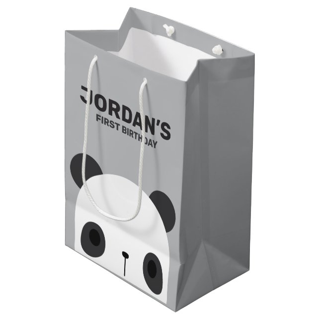 Cute Little Panda Bear Birthday Medium Gift Bag (Front Angled)