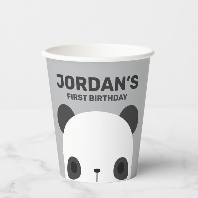 Cute Little Panda Bear Birthday Paper Cups (Front)