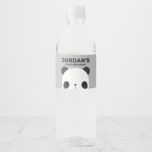 Cute Little Panda Bear Birthday Water Bottle Label (Front)