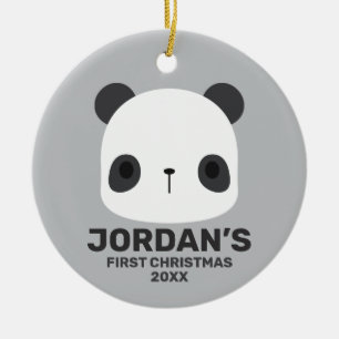 Cute Little Panda Bear with Personalised Name Ceramic Ornament