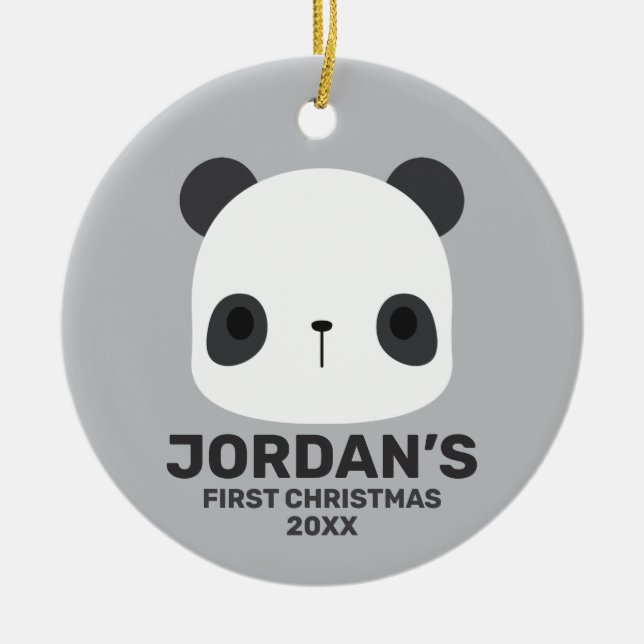 Cute Little Panda Bear with Personalised Name Ceramic Ornament (Front)