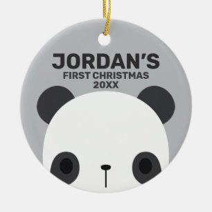 Cute Little Panda Bear with Personalised Name Ceramic Ornament