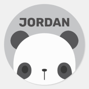 Cute Little Panda Bear with Personalised Name Classic Round Sticker