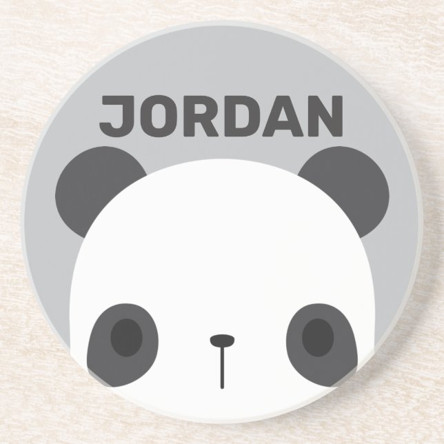 Cute Little Panda Bear with Personalised Name Coaster (Front)