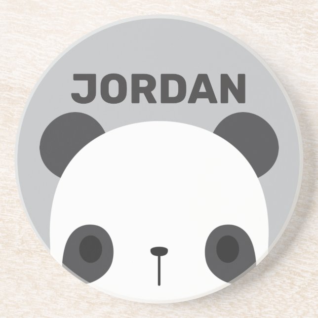 Cute Little Panda Bear with Personalised Name Coaster (Front)